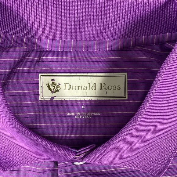 Donald Ross Men's Short Sleeve Purple Pin Striped Golf Polo Shirt Size Large - Picture 11 of 14